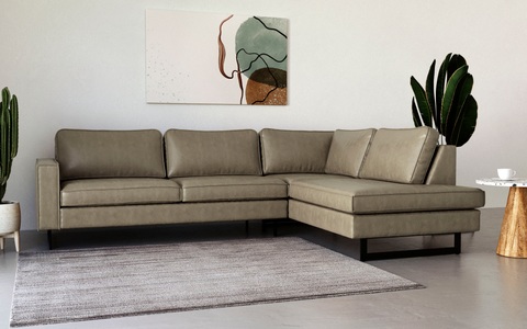 PLACES OF STYLE, Places of Style Ecksofa »Pinto«, mit Keder und Metallfüssen, Places of Style Ecksofa »Pinto, 290 cm, Ottomane links / rechts«, Cord, Feincord, Luxus-Microfaser Leder und Chenille