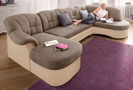 DOMO collection, DOMO collection Wohnlandschaft, DOMO collection Wohnlandschaft »Flores auch in Leder-Bezug, B/T/H: 293/180/86 cm, U-Form« wahlw. mit Bettfunktion, wahlw. mit Federkern, Unser Dauertiefpreis