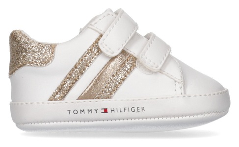 Tommy Hilfiger, Tommy Hilfiger Lauflernschuh »STRIPES VELCRO SHOE WHITE/PLATINUM«, mit Logoschriftzug, 