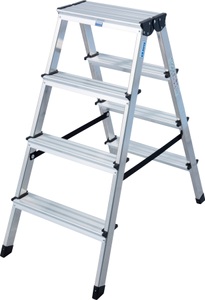 KRAUSE, Krause 120335 Aluminium Stufen-Doppelleiter Arbeitshöhe (max.): 2.40 m Silber 2.5 kg, Dopplo DoppelLeiter 2x4 Stu.