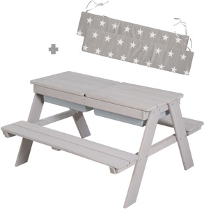 Roba, roba® Kindersitzgruppe »Picknick for 4 Outdoor + mit Spielwannen, Grau«, (Set), mit abgerundeten Ecken; inklusive Sitzauflagen »Little Stars«, roba® Kindersitzgruppe »Picknick for 4 Outdoor + mit Spielwannen, Grau«, (Set), mit abgerundeten Ecken; inklusive Sitzauflagen »Little Stars«