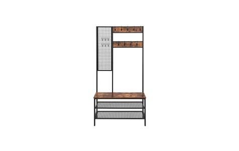 undefined, Vasagle - Garderobe 109.5 x 52.5 x 10.5 cm - Schwarz und Braun, VASAGLE Garderobenständer »Graderobe mit Sitzbank und Haken«