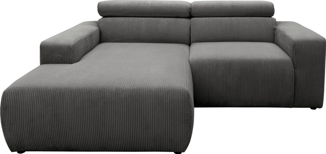 DOMO collection, DOMO collection Ecksofa »Brandon kleine Ausführung B/T/H: 214/100/80 cm«, Mit Kopfteilverstellung, auch in Leder und Cord, DOMO collection Ecksofa »Brandon, inkl. Kopfteilverstellung, B/T/H: 214/100/80 cm, L-Form« Cord, grau