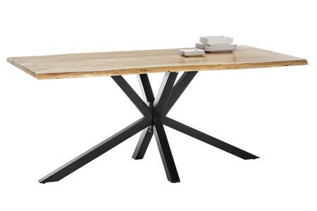 SIT, Esstisch, Massivholztisch 180x90 - Akazie natur - Metall schwarz - mit Baumkante