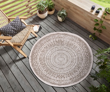 Freundin home collection, freundin Home Collection Teppich »Rosica«, rund, 5 mm Höhe, In-und Outdoor geeignet, Mandala, Wohnzimmer, Balkon, Terrasse, Garten, Pflegeleicht, Flachgewebe, Wendbar, freundin Home Collection Teppich »Rosica«, rund, 5 mm Höhe, In-& Outdoor, Wetterfest, Balkon, Garten, Wohnzimmer, Wasserfest