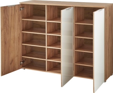 Voleo, Voleo - Schuhschrank NEW YORK - Mischmaterial - eiche/weiss - 134/40/104 cm, Voleo - Schuhschrank New York - eiche/weiss - Mischmaterial - 134/40/104 cm