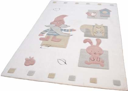 THEKO, Kinderteppich, »Zwerg«, THEKO, rechteckig, Höhe 14 mm, handgetuftet, THEKO Kinderteppich »Zwerg«, rechteckig, 14 mm Höhe, Kurzflor, Motiv Zwerg & Tiere, Pastell-Farben, Kinderzimmer