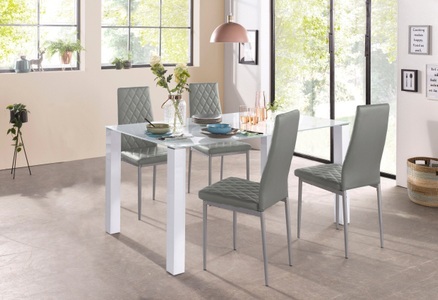 MY HOME, my home Essgruppe, (Set, 5 tlg.), mit Glastisch, Breite 160 cm, INOSIGN Essgruppe, (Set, 5 tlg.), 160 cm breiter Glastisch, verschiedene Farbvarianten der Stuhlbezüge