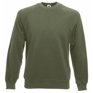Fruit Of The Loom, Fruit of the Loom Rundhalspullover »Belcoro® Pullover / Sweatshirt«, Fruit of the Loom - Raglanärmeln Belcoro® Pullover, für Herren, Olivegrün, Größe L