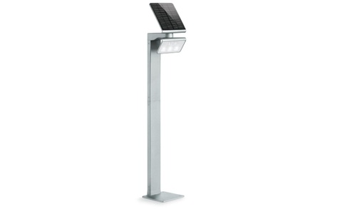 Steinel, LED-Solarleuchte XSolar Stand silber, Steinel LED Wegeleuchte XSolar GL-S silber mit Bewegungsmelder Solarleuchte Poller Solar-Panel drehbar warmweiß