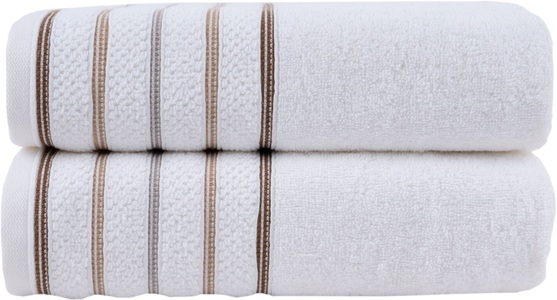 HOME AFFAIRE, Home affaire Handtuch Set »Safien mit Streifenbordüre«, Set, 2 tlg., Frottier, Handtuch oder Badetuch Set, Premium 550gr/m², Bio-Baumwolle, Home affaire Handtuch Set »Safien mit Streifenbordüre«, (Set, 2 St., 2 Duschtücher (70x140 cm), Handtuch oder Badetuch Set, Premium 550gr/m², 100% Baumwolle