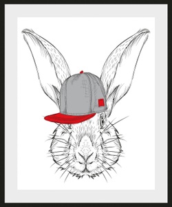 QUEENCE, queence Bild »Sigrid«, Hase, (1 St.), queence Bild »Sigrid«, Hase-Hasen-Schwarz-Weiss-Kunst-Haustiere, (1 St.), HD Premium Poster-Druck inkl. Holzrahmen