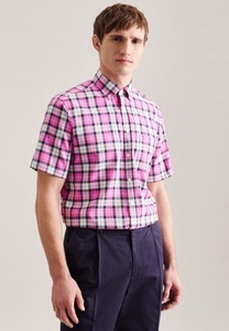 Seidensticker, Business Hemd Regular Fit Kurzarm Karo Herren Pink 40, seidensticker Businesshemd »Regular«, Regular Kurzarm Button-Down-Kragen Karo