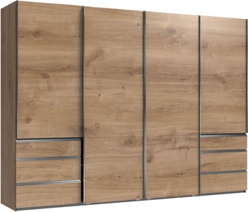 fresh to go, Fresh To Go Schwebetürenschrank »Level«, mit Synchronöffnung, MID.YOU Schwebetürenschrank in eichefarben , Level 36A , Holzwerkstoff , 3 Fächer , 6 Schubladen , 300x216x65 cm , Dekorfolie,Dekorfolie,Nachbildung , umfangreiches Zubehör erhältlich, In verschiedenen Grössen erhältlich, in verschiedenen Holzd