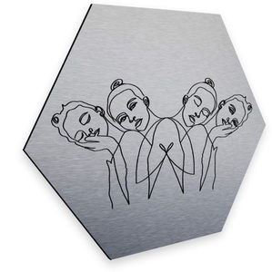 Wall-Art, Wall-Art Metallbild »United Girls Silberfarben Hexagon Deko«, Wall-Art Metallbild »United Girls Silberfarben Hexagon Deko«, (1 St.), vintage Metallschild