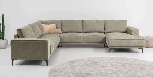 PLACES OF STYLE, Places of Style Wohnlandschaft »XXL Sofa Oland, Struktur, Flachgewebe, Luxus-Microfaser, Boucle«, U-Form, 342 cm, Wellenunterfederung, Skandi-Design, Metallfüsse, GOODproduct Wohnlandschaft »OLAND U-Form, XXL, B: 342 cm, Skandi-Design« Skandi-Design in Struktur, Flachgewebe, Luxus-Microfaser, Boucle