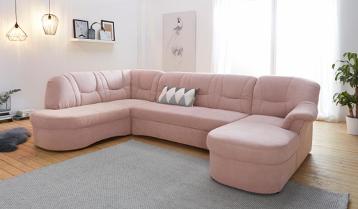 DOMO collection, DOMO collection Wohnlandschaft, DOMO collection Wohnlandschaft »Sarafina, zeitlos und komfortabel, optional mit Federkern, U-Form« wahlweise mit Bettfunktion