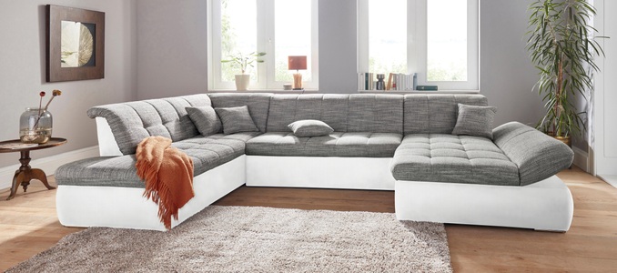 DOMO collection, DOMO collection Wohnlandschaft, DOMO collection Wohnlandschaft »PB Moric wahlweise mit Bettfunktion und Armteilverstellung U-Form«, XXL-Format B/T/H: 353/216/80 cm, feine Steppung, incl. Zierkissen