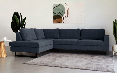 PLACES OF STYLE, Places of Style Ecksofa »Pinto«, mit Keder und Metallfüssen, Places of Style Ecksofa »Pinto, 290 cm, Ottomane links / rechts«, Cord, Feincord, Luxus-Microfaser Leder und Chenille