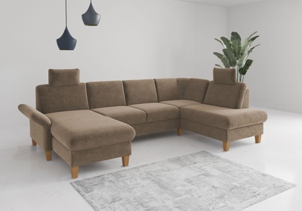 Home affaire Wohnlandschaft »Rochelle, U-Form«, optional mit Armteilverstellung, mit Bettfunktion & Bettkasten