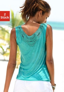 BEACHTIME, Beachtime Tanktop, Beachtime Trägertop »mit Spitzeneinsatz am Rücken«, (2er-Pack), aus weicher Viskose-Slub-Qualität