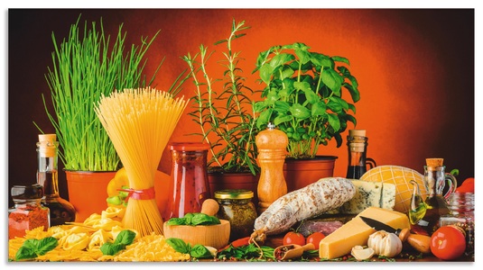 Artland, Artland Küchenrückwand »Mediterranes und italienisches Essen«, Artland Küchenrückwand »Mediterranes und italienisches Essen«, (1 tlg.), Alu Spritzschutz mit Klebeband, einfache Montage