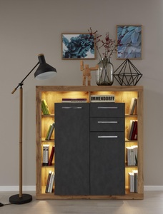 INOSIGN, INOSIGN Highboard »Gwendolyn«, trendiges pflegeleichtes Design, Beleuchtung optional, vielseitig kombinierbar, INOSIGN Highboard »Gwendolyn«, (1 St.), weisse Hochglanzfronten, moderner Wohnzimmerschrank, Breite ca. 121 cm