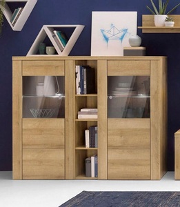 SERIE LARONA, Highboard »Serie Larona«, Breite 155cm, Home affaire Highboard »Larona, zeitlose Hochkommode mit 2 Türen, Türkommode, Höhe 129,5 cm,«, Anrichte mit dekorative Rahmenoptik, Türen mit Glaseinsatz
