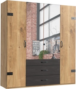 fresh to go, Fresh To Go Kleiderschrank »Detroit«, MID.YOU Drehtürenschrank in graphitfarben, eichefarben , Detroit B: 200 CM Eichefarben , Metall , 3 Fächer , 3 Schubladen , 200x216x58 cm , Dekorfolie,Dekorfolie,Nachbildung,Nachbildung , In verschiedenen Grössen erhältlich , 001787052304