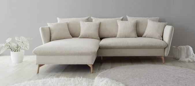 andas Ecksofa »MERLE, 258 cm, L-Form, traumhafter Cord,«, mit Bettfunktion und Bettkasten, Liegefläche 224 x 139
