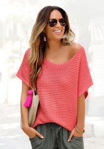 Lascana, LASCANA Strandpullover, LASCANA Kurzarmpullover, in luftigem Ajourstrick, Strickpullover, sommerlich