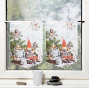 HOME WOHNIDEEN, HOME WOHNIDEEN Vorhang »WEINACHTSWICHTEL«, Fensterbilder Voile digital bedruckt, HOME WOHNIDEEN Vorhang »WEINACHTSWICHTEL«, (2 St.), Fensterbilder Voile digital bedruckt