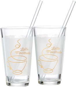 Ritzenhoff & Breker Latte-Macchiato-Glas »Coffee«, (Set, 4 tlg., 2 Latte Macchiato Gläser mit Glas-Trinkhalm, je 350 ml), 4-teilig, inkl. Glas-Trinkhalme, 350 ml