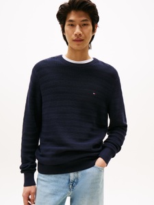 Tommy Hilfiger Rundhalspullover »STRIPE STRUCTURE«, regular fit, leicht überschnittene Schultern