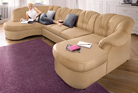 DOMO collection, DOMO collection Wohnlandschaft, DOMO collection Wohnlandschaft »Flores auch in Leder-Bezug, B/T/H: 293/180/86 cm, U-Form« wahlw. mit Bettfunktion, wahlw. mit Federkern, Unser Dauertiefpreis