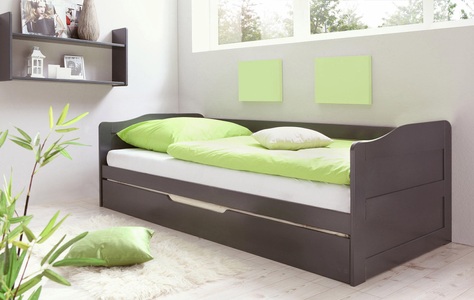 TICAA, Ticaa Funktionsbett »Melinda«, Kiefer, Ticaa Funktionsbett »Melinda, Daybett, Jugendbett, 2 Schlafplätze, Schublade auf Rollen«, (90x200cm), FSC®-zertifizierte Kiefer, 2 Rollroste, Massivholz