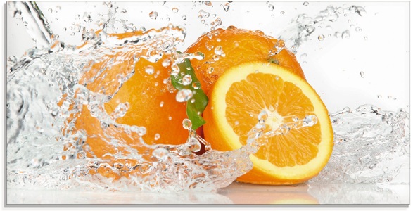 Artland Glasbild »Orange mit Spritzwasser«