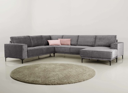 PLACES OF STYLE, Places of Style Wohnlandschaft »XXL Sofa Oland, Struktur, Flachgewebe, Luxus-Microfaser, Boucle«, U-Form, 342 cm, Wellenunterfederung, Skandi-Design, Metallfüsse, GOODproduct Wohnlandschaft »OLAND U-Form, XXL, B: 342 cm, Skandi-Design« Skandi-Design in Struktur, Flachgewebe, Luxus-Microfaser, Boucle