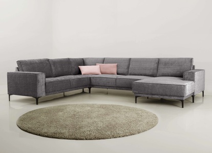 PLACES OF STYLE, Places of Style Wohnlandschaft »XXL Sofa Oland, Struktur, Flachgewebe, Luxus-Microfaser, Boucle«, U-Form, 342 cm, Wellenunterfederung, Skandi-Design, Metallfüsse, GOODproduct Wohnlandschaft »OLAND U-Form, XXL, B: 342 cm, Skandi-Design« Skandi-Design in Struktur, Flachgewebe, Luxus-Microfaser, Boucle