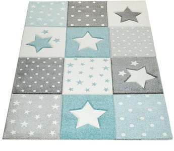 PACO HOME, Paco Home Kinderteppich »Cosmo 345«, rechteckig, 12 mm Höhe, 3D-Design, Patchwork Muster, Motiv Punkte & Sterne, Pastell-Farben, Kinderzimmer, 
