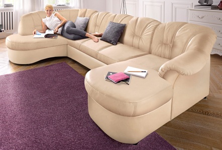 DOMO collection, DOMO collection Wohnlandschaft, DOMO collection Wohnlandschaft »Flores auch in Leder-Bezug, B/T/H: 293/180/86 cm, U-Form« wahlw. mit Bettfunktion, wahlw. mit Federkern, Unser Dauertiefpreis