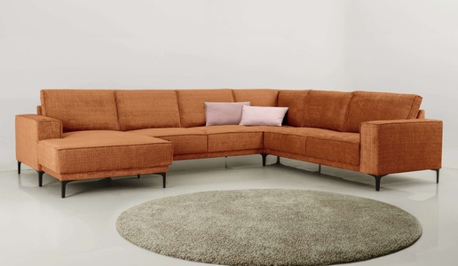 PLACES OF STYLE, Places of Style Wohnlandschaft »XXL Sofa Oland, Struktur, Flachgewebe, Luxus-Microfaser, Boucle«, U-Form, 342 cm, Wellenunterfederung, Skandi-Design, Metallfüsse, GOODproduct Wohnlandschaft »OLAND U-Form, XXL, B: 342 cm, Skandi-Design« Skandi-Design in Struktur, Flachgewebe, Luxus-Microfaser, Boucle
