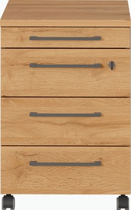 undefined, Rollcontainer Agenda, 4 Schubladen, B 420 x H 610 x T 490 mm, abschließbar, lichtgrau, Rollcontainer Agenda Home, 4 Schubladen, B 420 x T 490 x H 610 mm, Graphit/Eiche