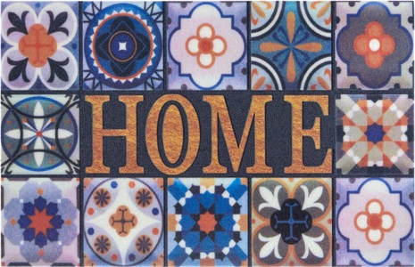 White Label, White Label - Fussmatte - 45 x 70 cm - Multicolor, Home affaire Fussmatte »Home Kacheln, Türmatte«, rechteckig, 6 mm Höhe, Design mit Spruch, Farbenfroh, Robust, Pflegeleicht, Rutschfest