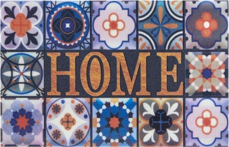 White Label, White Label - Fussmatte - 45 x 70 cm - Multicolor, Home affaire Fussmatte »Home Kacheln, Türmatte«, rechteckig, 6 mm Höhe, Design mit Spruch, Farbenfroh, Robust, Pflegeleicht, Rutschfest