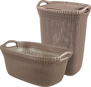 Curver, Curver Knit Wäschekorb und Wäschewanne Braun 97 L 240658, Curver Wäschekorb »Knit«, (Set, 2 St.), und Wäschesammler dunkelbraun