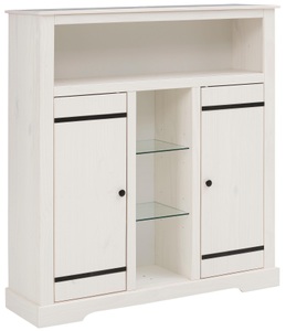 HOME AFFAIRE, Home affaire Highboard »Loki«, aus massivem Kiefernholz, mit zwei verstellbaren Glasböden, Breite 120 cm, Home affaire Highboard, Stauraumschrank aus massivem Kiefernholz, Breite 120 cm