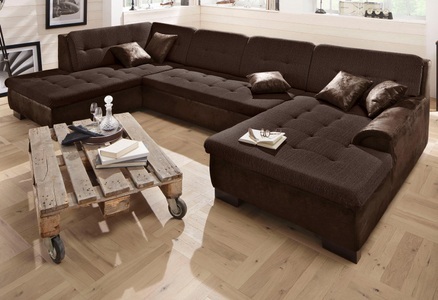 HOME AFFAIRE, Home affaire Wohnlandschaft »Bergen«, wahlweise mit Bettfunktion, Home affaire Wohnlandschaft »Bergen zeitlos und elegant, U-Form« wahlweise mit Bettfunktion
