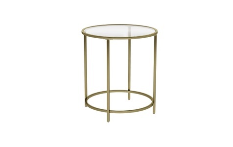 Vasagle, Vasagle - Glastisch mit Goldmetallrahmen, kleinem Couchtisch, Nachttisch, Sofa, Balkon, strapazierfähigem gehärtetem Glas, stabilem dekorativem Gold, LGT20G, VASAGLE Beistelltisch »rund Gold«