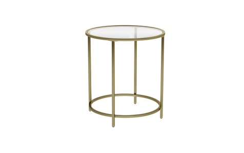 Vasagle, Vasagle - Glastisch mit Goldmetallrahmen, kleinem Couchtisch, Nachttisch, Sofa, Balkon, strapazierfähigem gehärtetem Glas, stabilem dekorativem Gold, LGT20G, VASAGLE Beistelltisch »rund Gold«